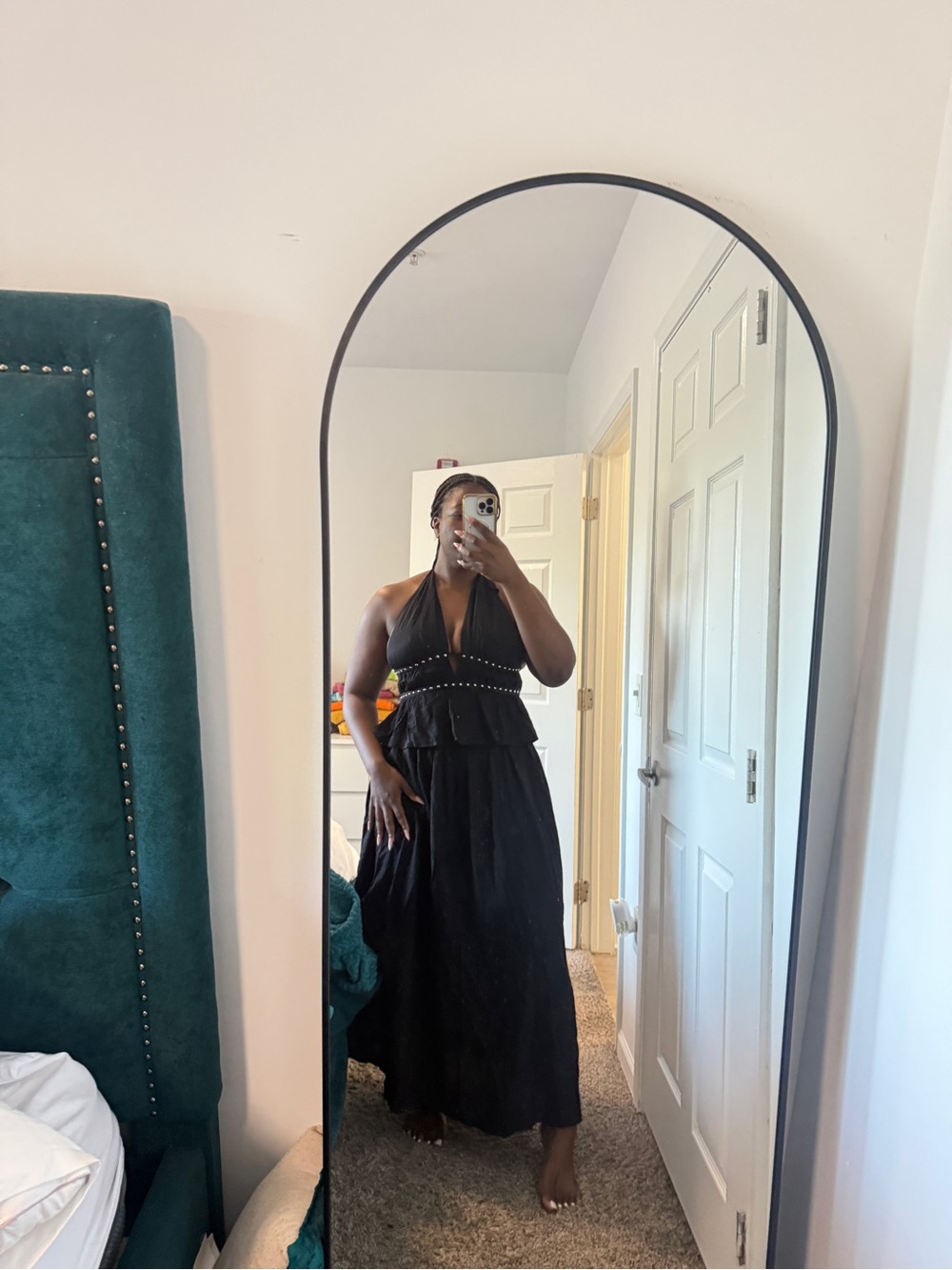 SHEIN Black Halter Maxi Dress with Studded Waist